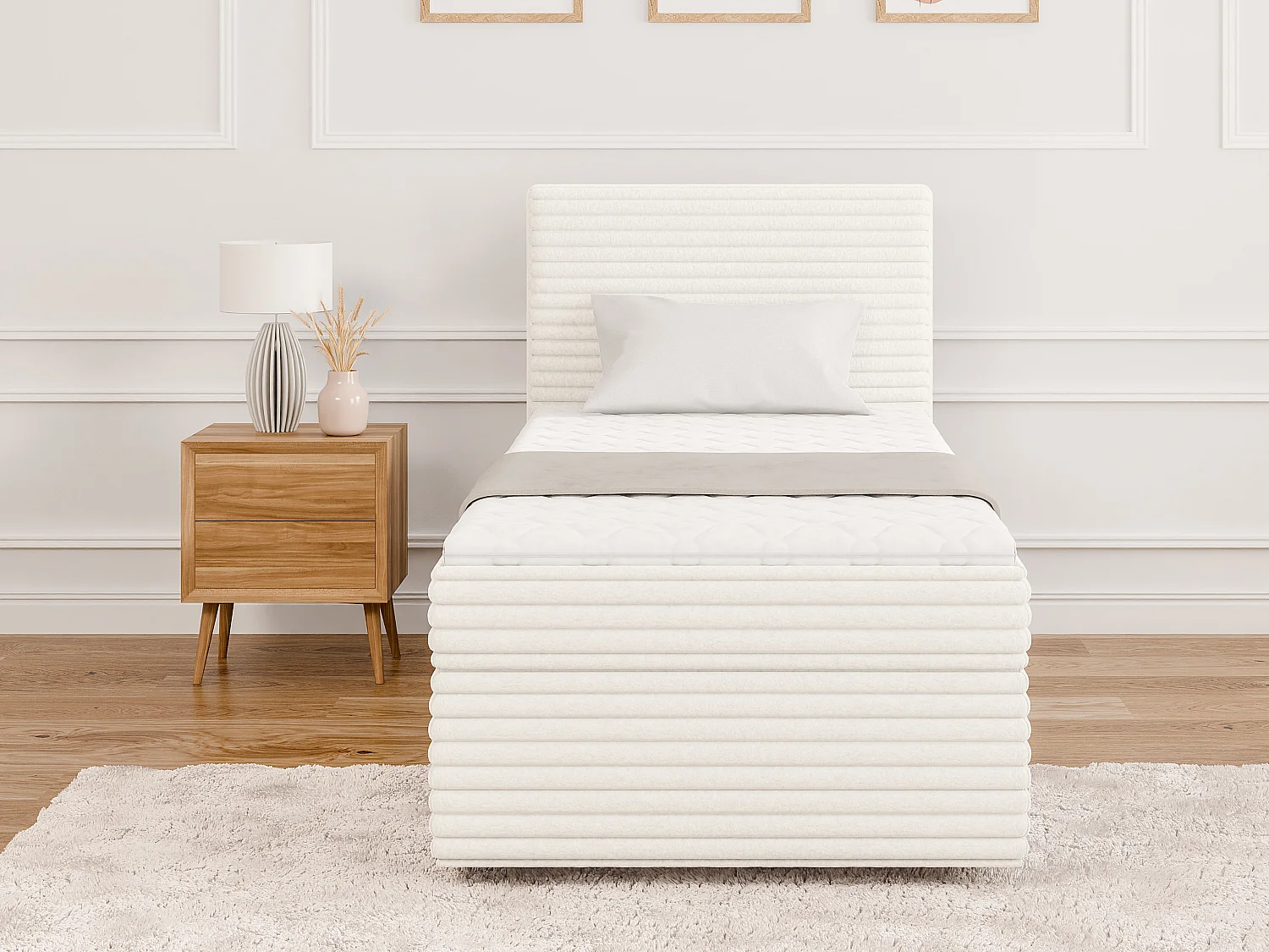 Stella - Boxspringbett 90x200 mit Topper und Bettkästen aus Hellbeige Plüschcord