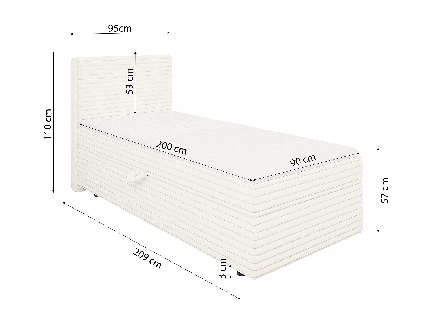 Stella - Boxspringbett 90x200 mit Topper und Bettkästen aus Hellbeige Plüschcord