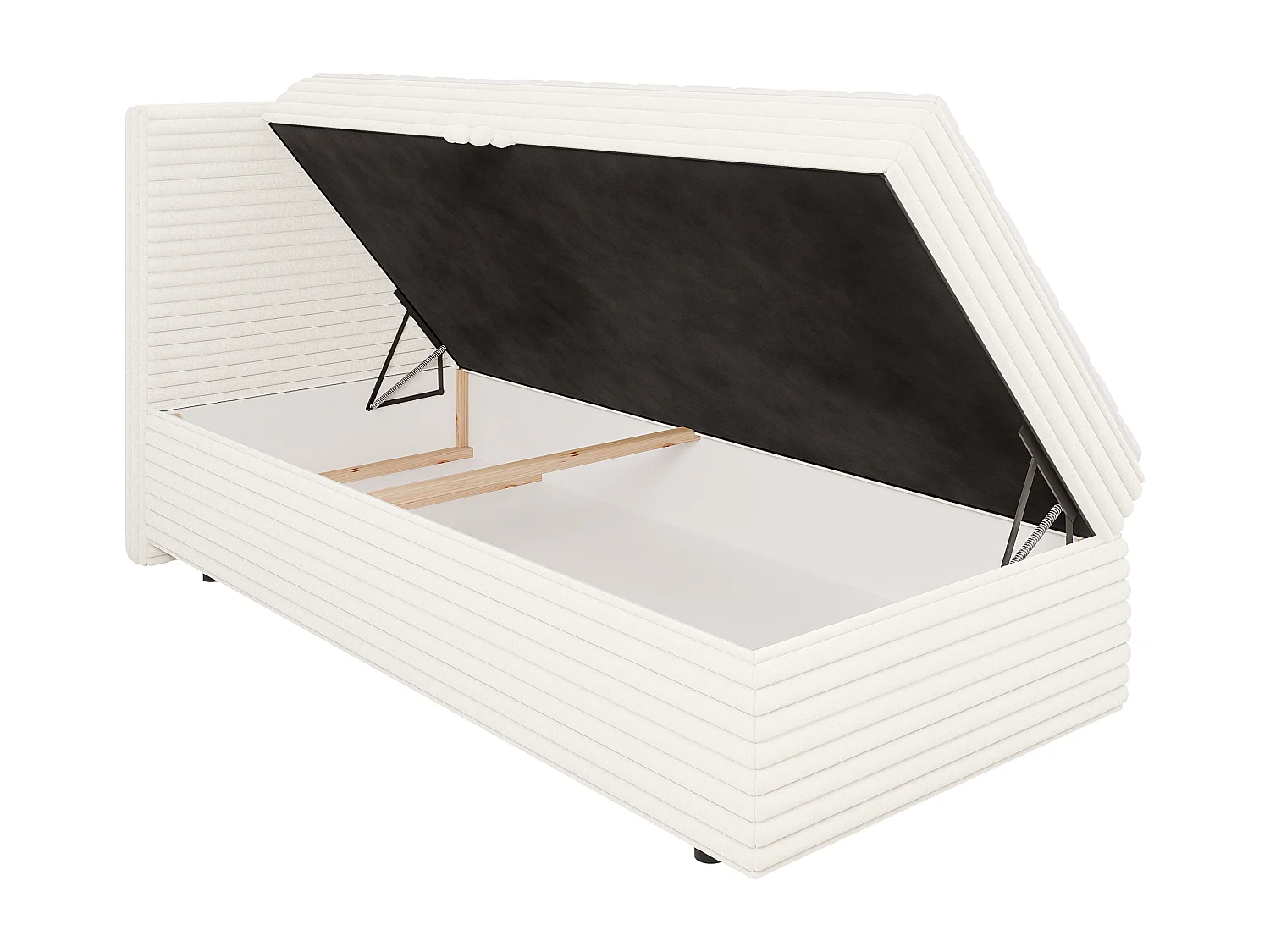 Stella - Boxspringbett 90x200 mit Topper und Bettkästen aus Hellbeige Plüschcord