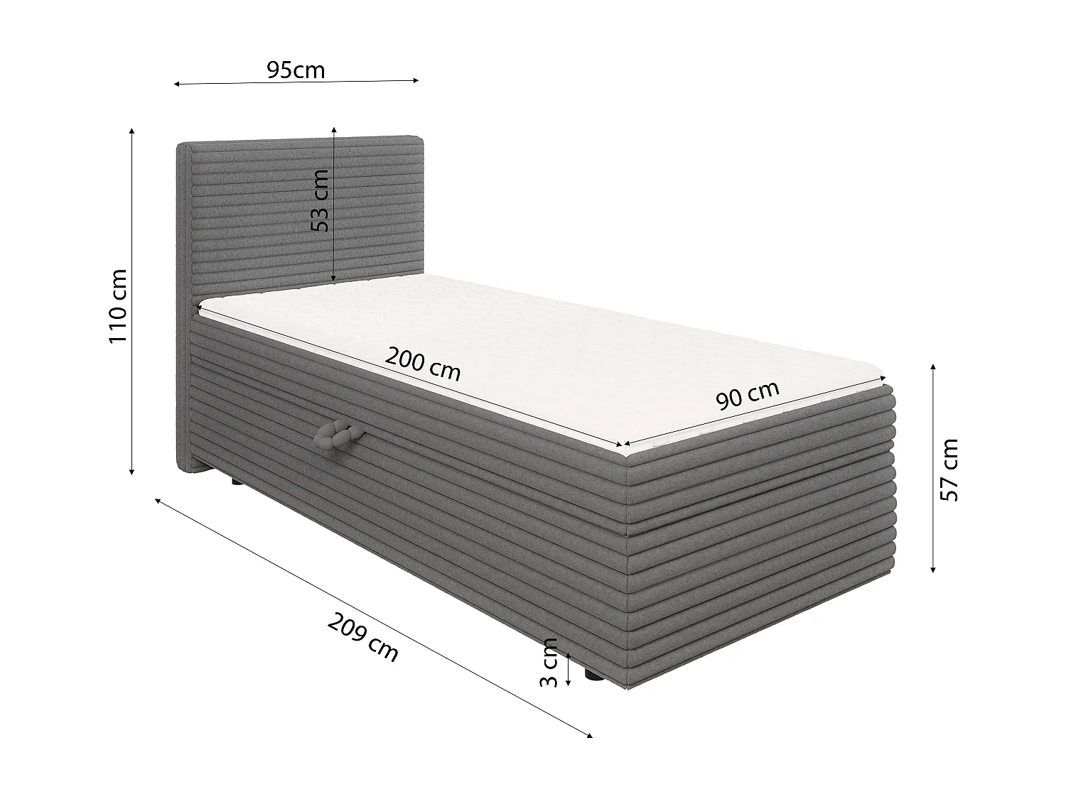Stella - Boxspringbett 90x200 mit Topper und Bettkästen aus Dunkelgrau Plüschcord
