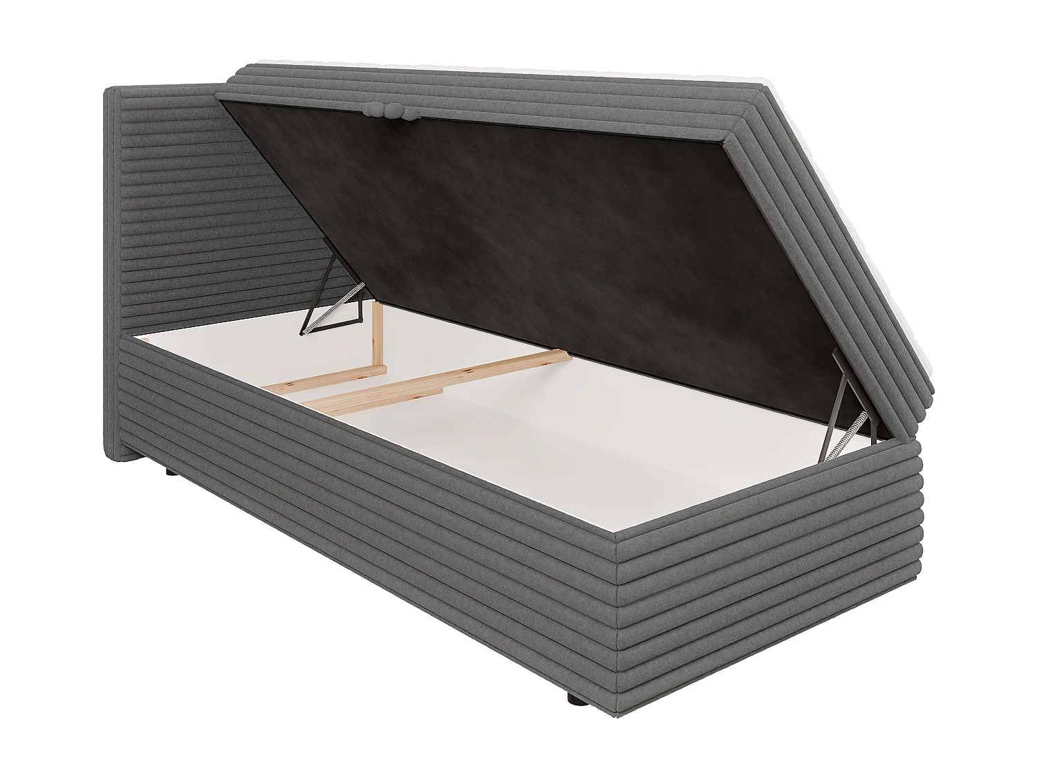 Stella - Boxspringbett 90x200 mit Topper und Bettkästen aus Dunkelgrau Plüschcord