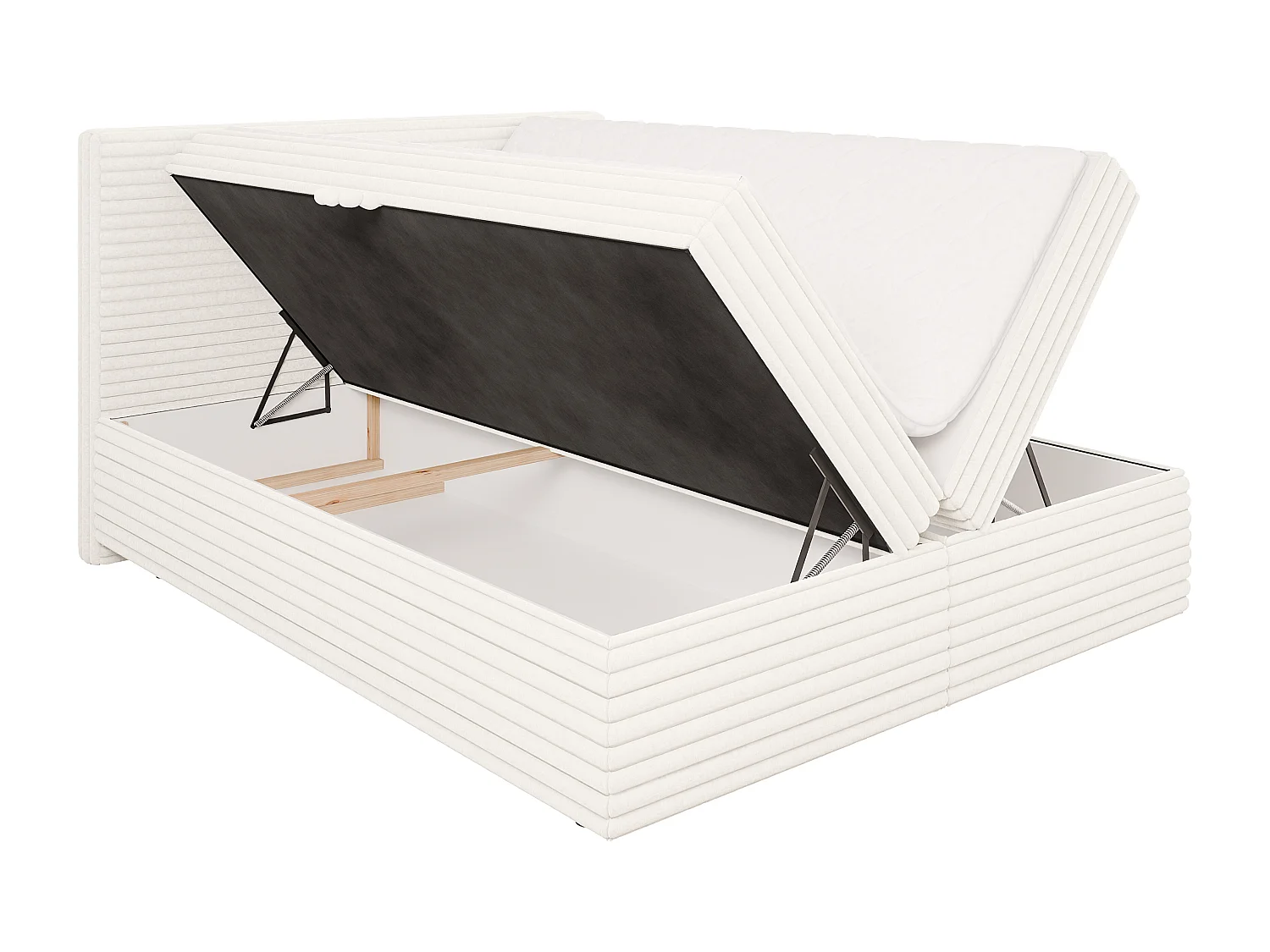 Stella - Boxspringbett 160x200 mit Topper und Bettkästen aus Hellbeige Plüschcord