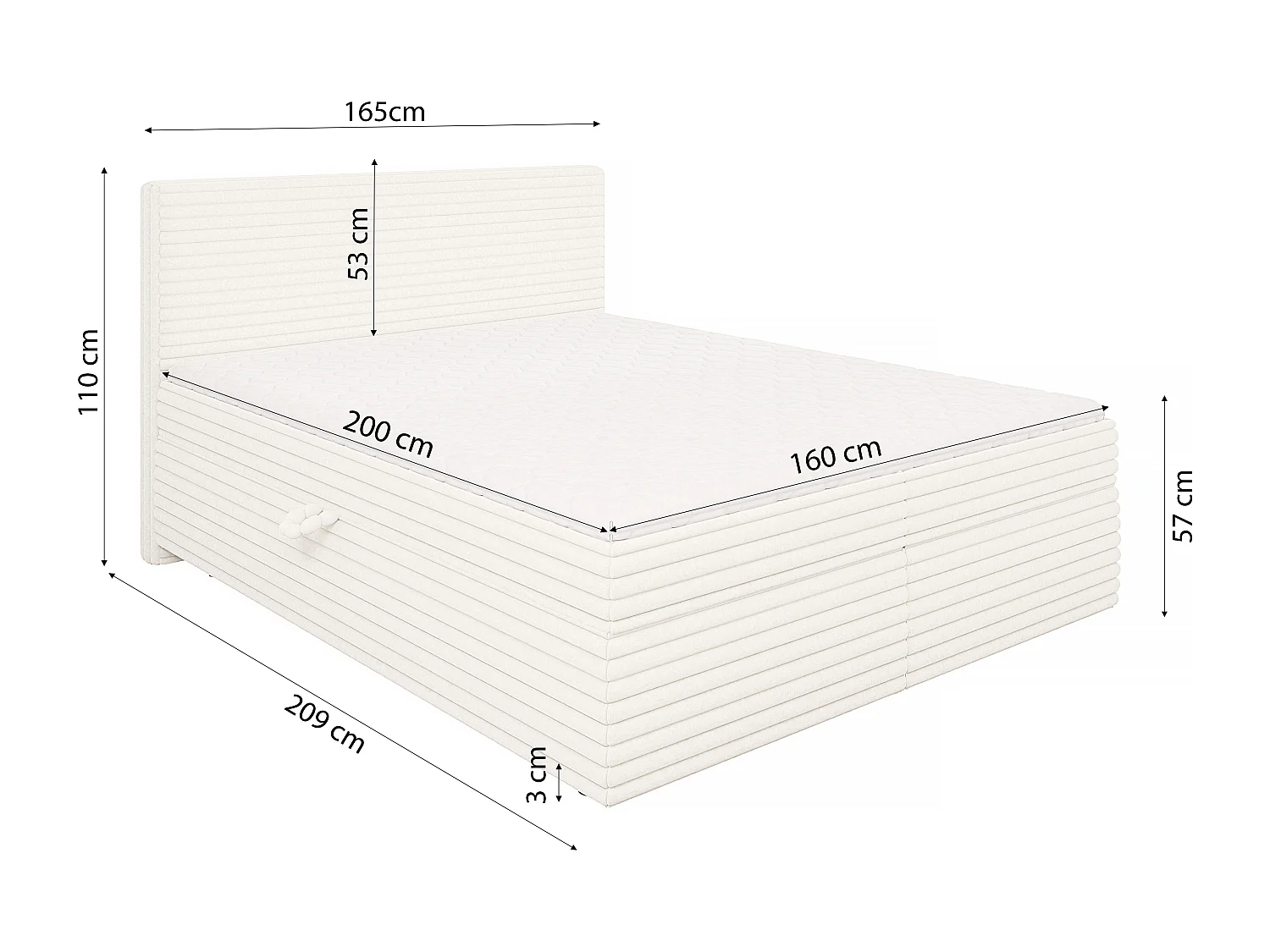 Stella - Boxspringbett 160x200 mit Topper und Bettkästen aus Hellbeige Plüschcord
