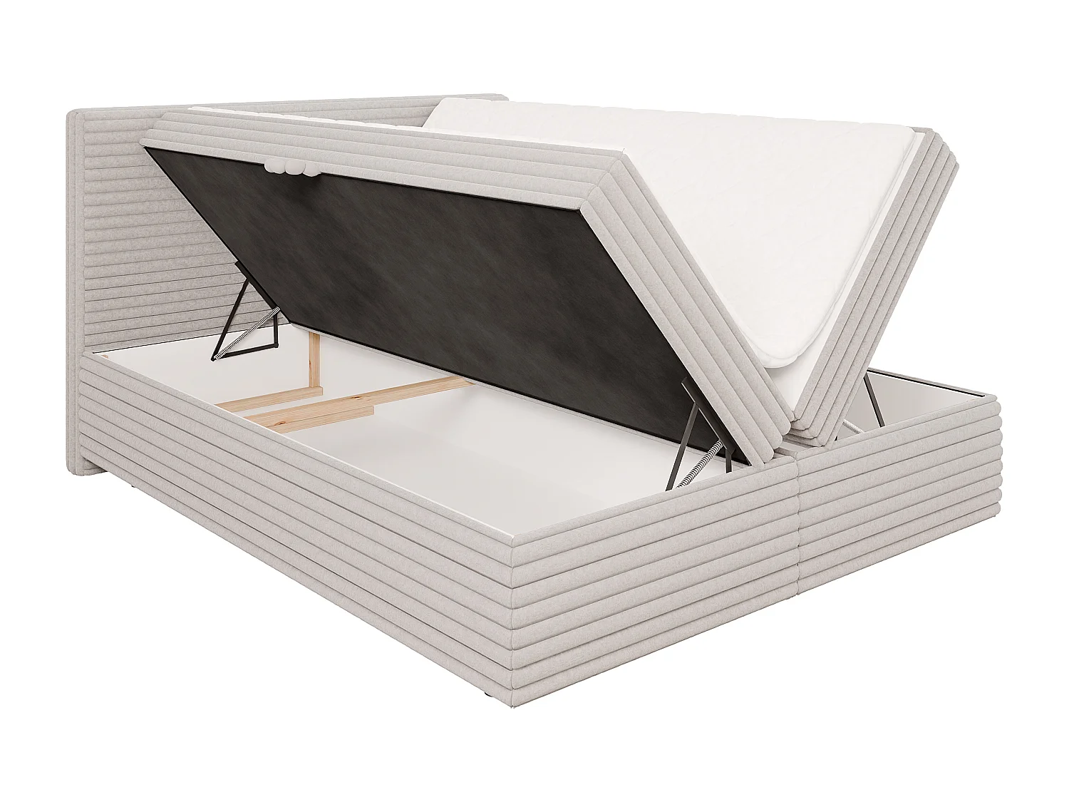 Stella - Boxspringbett 160x200 mit Topper und Bettkästen aus Hellgrau Plüschcord