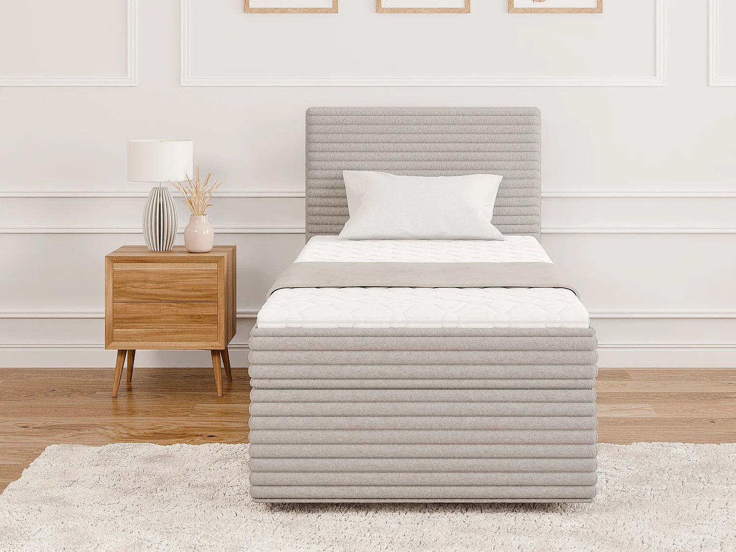 Stella - Boxspringbett 90x200 mit Topper und Bettkästen aus Hellgrau Plüschcord