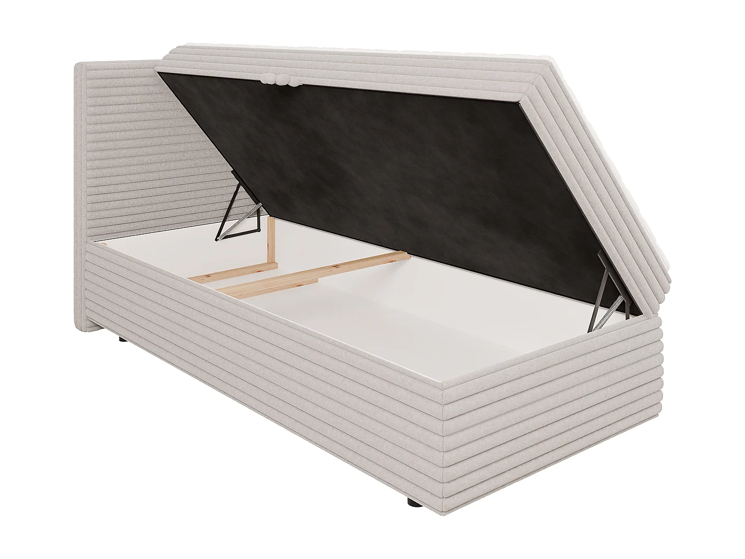 Stella - Boxspringbett 90x200 mit Topper und Bettkästen aus Hellgrau Plüschcord