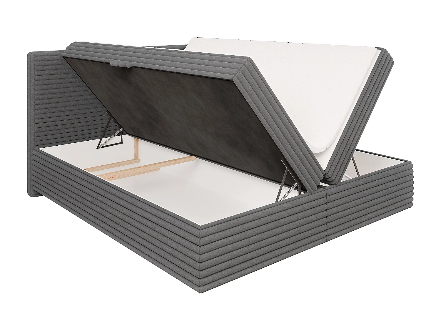 Stella - Boxspringbett 180x200 mit Topper und Bettkästen aus Dunkelgrau Plüschcord