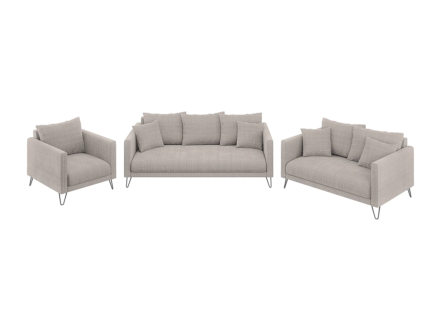 Harmony - Modernes Sofa 3-Sitzer aus Taupe Chenille-Stoff mit Hohen Schwarzen Metallfüßen