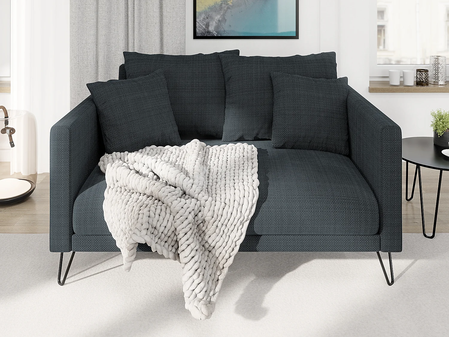 Harmony - Modernes Sofa 2-Sitzer aus Graphit Chenille-Stoff mit Hohen Schwarzen Metallfüßen