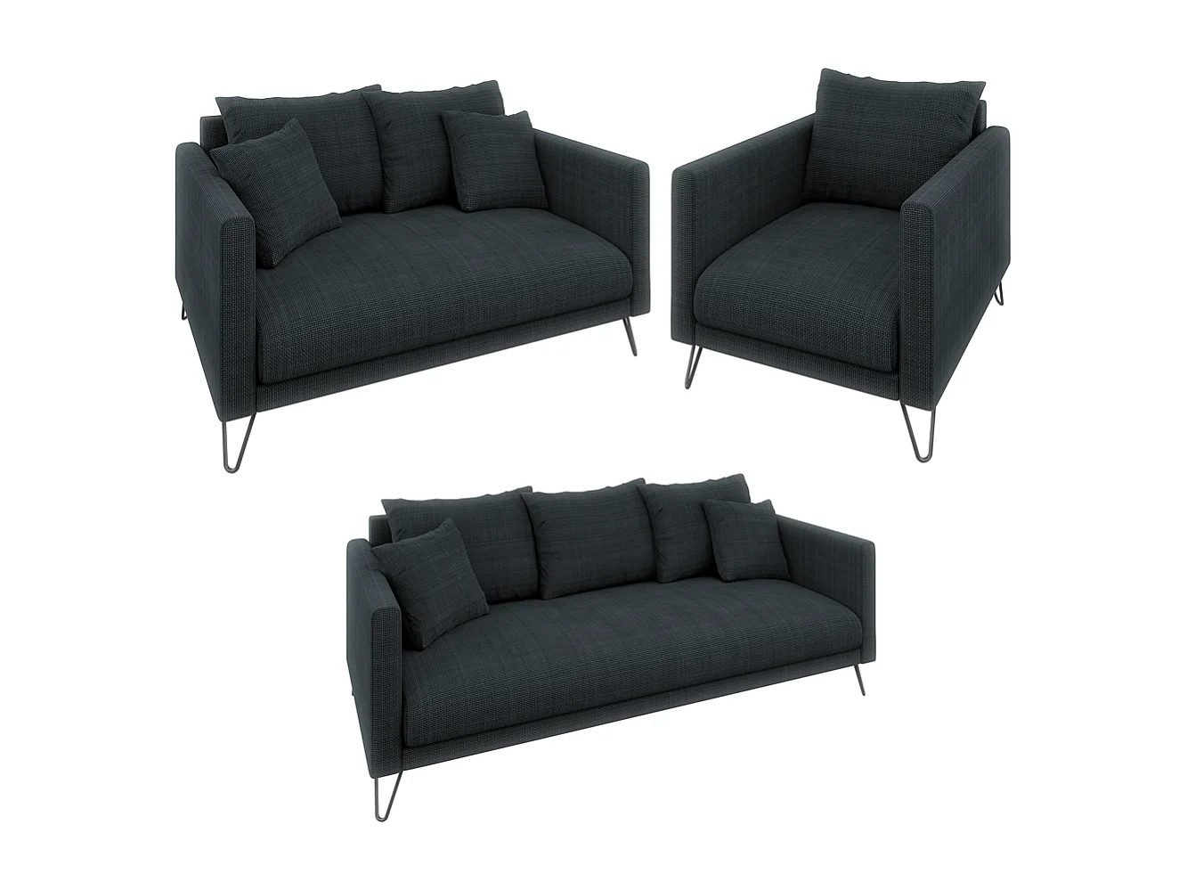 Harmony - Modernes Sofa 2-Sitzer aus Graphit Chenille-Stoff mit Hohen Schwarzen Metallfüßen