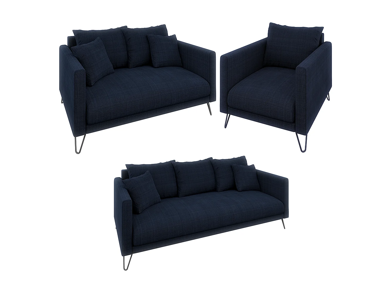 Harmony - Modernes Sofa 2-Sitzer aus Marineblau Chenille-Stoff mit Hohen Schwarzen Metallfüßen
