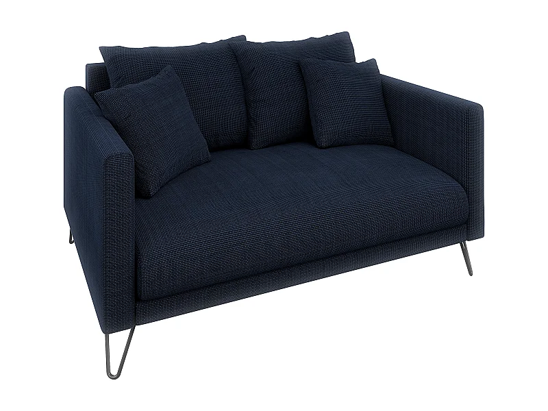 Harmony - Modernes Sofa 2-Sitzer aus Marineblau Chenille-Stoff mit Hohen Schwarzen Metallfüßen