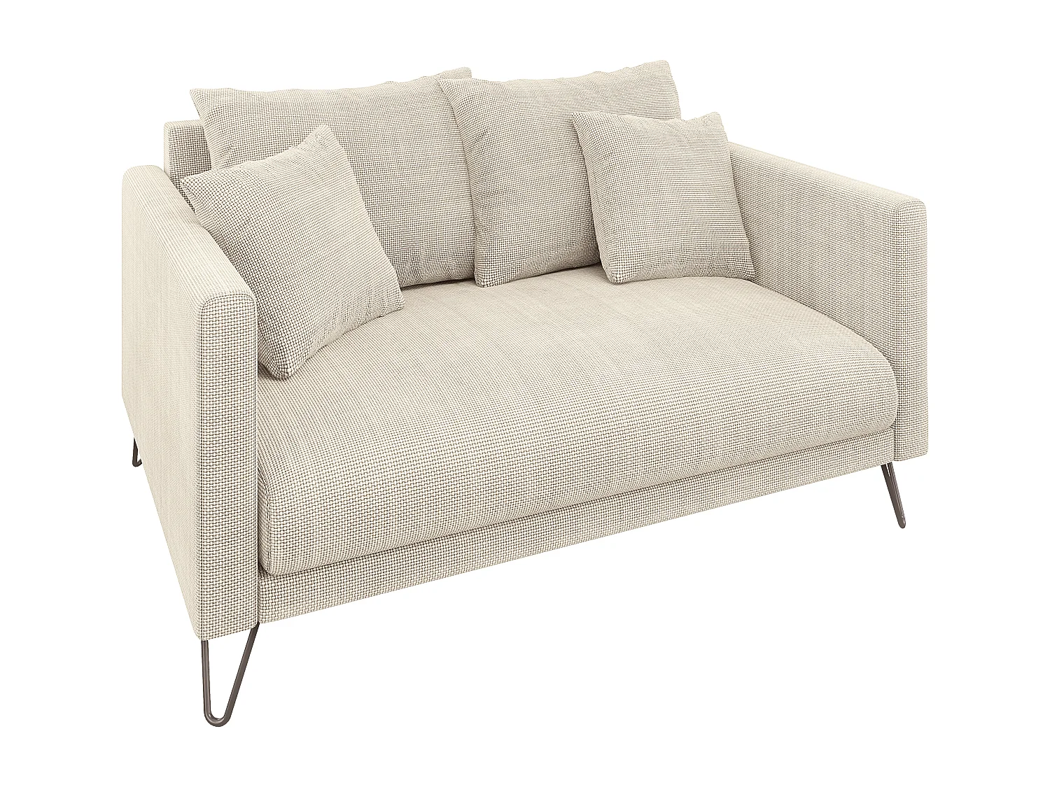 Harmony - Modernes Sofa 2-Sitzer aus Beige Chenille-Stoff mit Hohen Schwarzen Metallfüßen