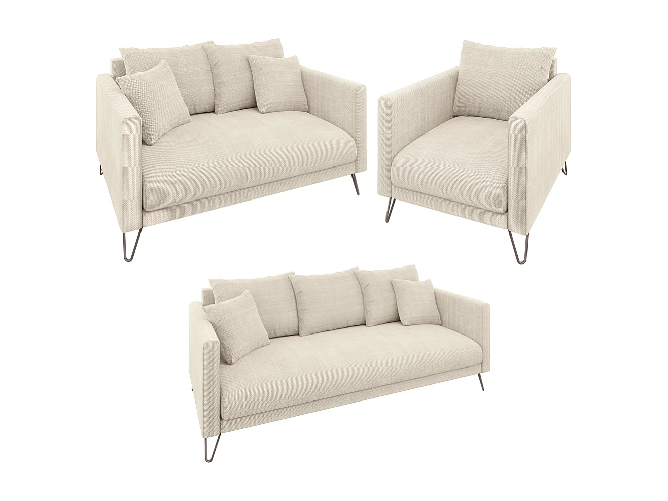 Harmony - Modernes Sofa 2-Sitzer aus Beige Chenille-Stoff mit Hohen Schwarzen Metallfüßen