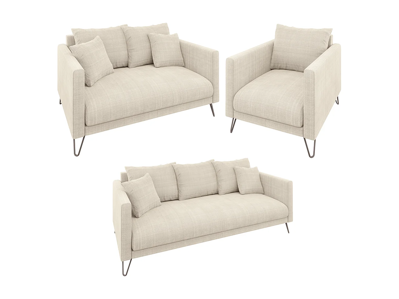Harmony - Modernes Sofa 2-Sitzer aus Beige Chenille-Stoff mit Hohen Schwarzen Metallfüßen