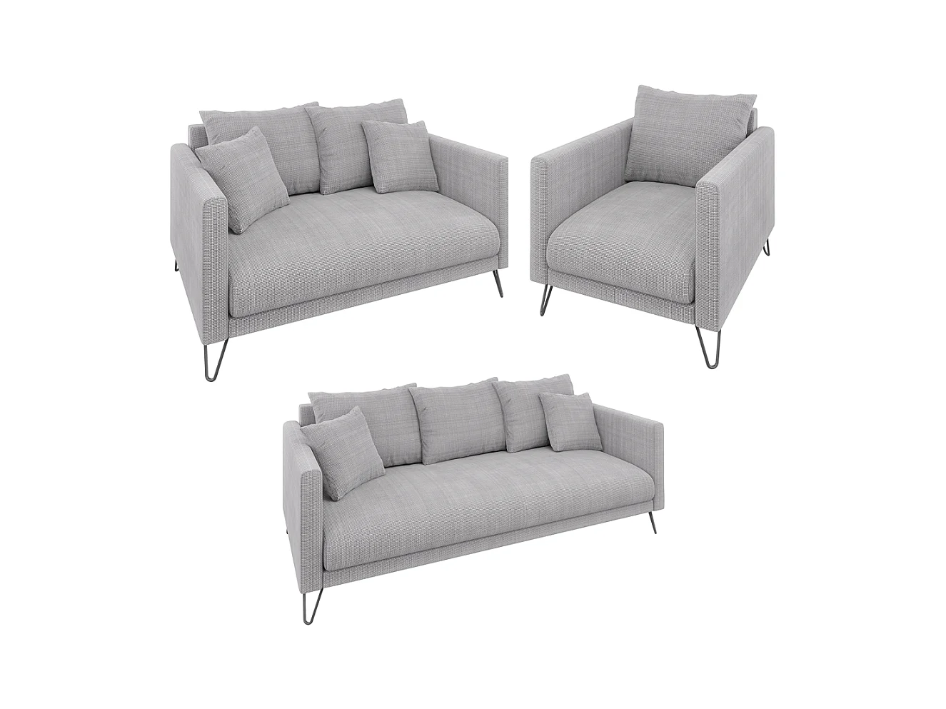 Harmony - Modernes Sofa 2-Sitzer aus Hellgrau Chenille-Stoff mit Hohen Schwarzen Metallfüßen