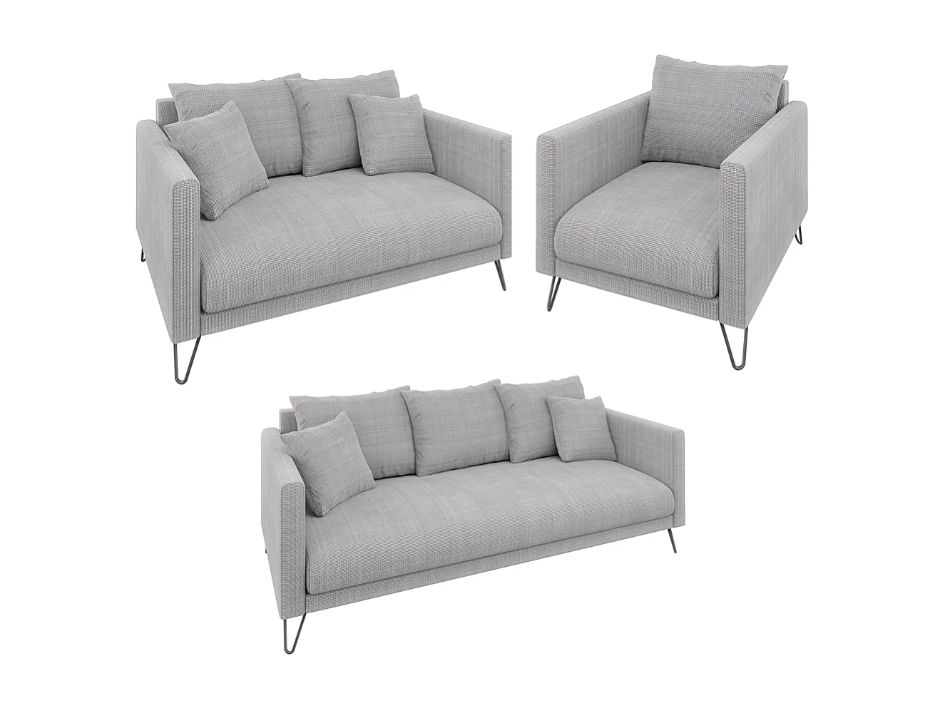 Harmony - Modernes Sofa 2-Sitzer aus Hellgrau Chenille-Stoff mit Hohen Schwarzen Metallfüßen