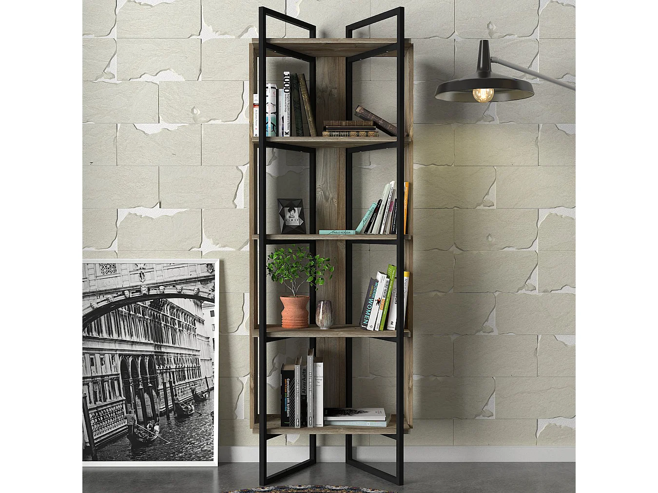 Bücherregal Costa mit Metallfüße und Rahmen Eiche