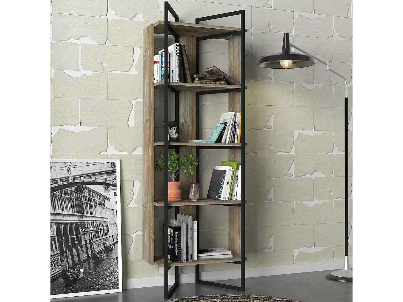 Bücherregal Costa mit Metallfüße und Rahmen Eiche