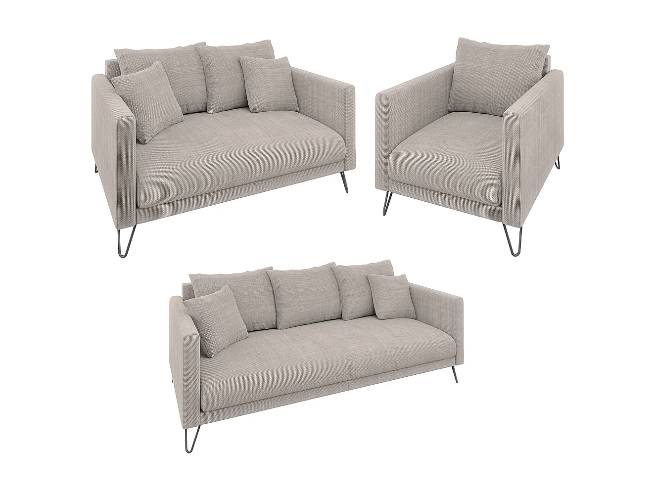 Harmony - Moderner Sessel aus Taupe Chenille-Stoff mit Hohen Schwarzen Metallfüßen