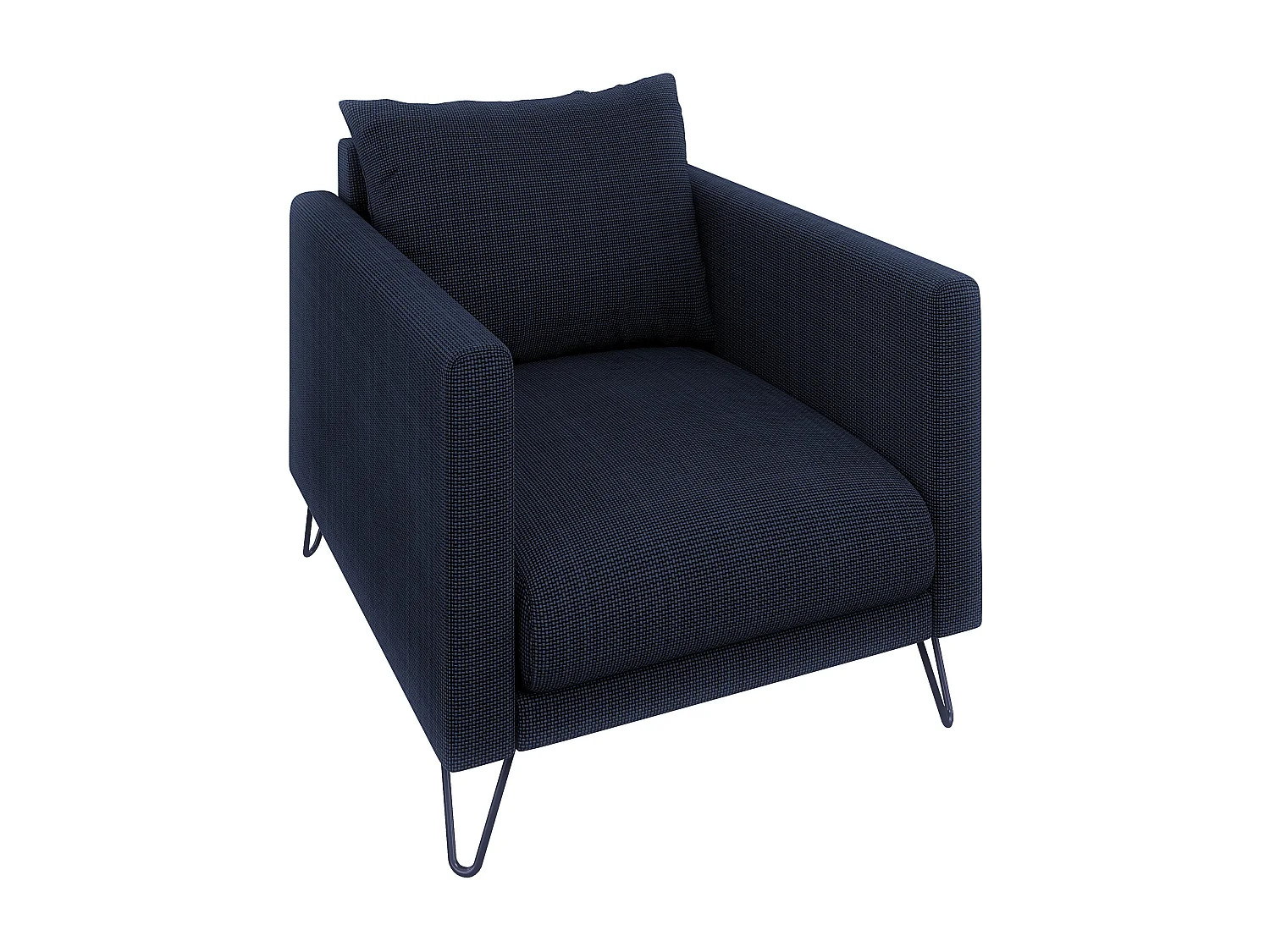 Harmony - Moderner Sessel aus Marineblau Chenille-Stoff mit Hohen Schwarzen Metallfüßen