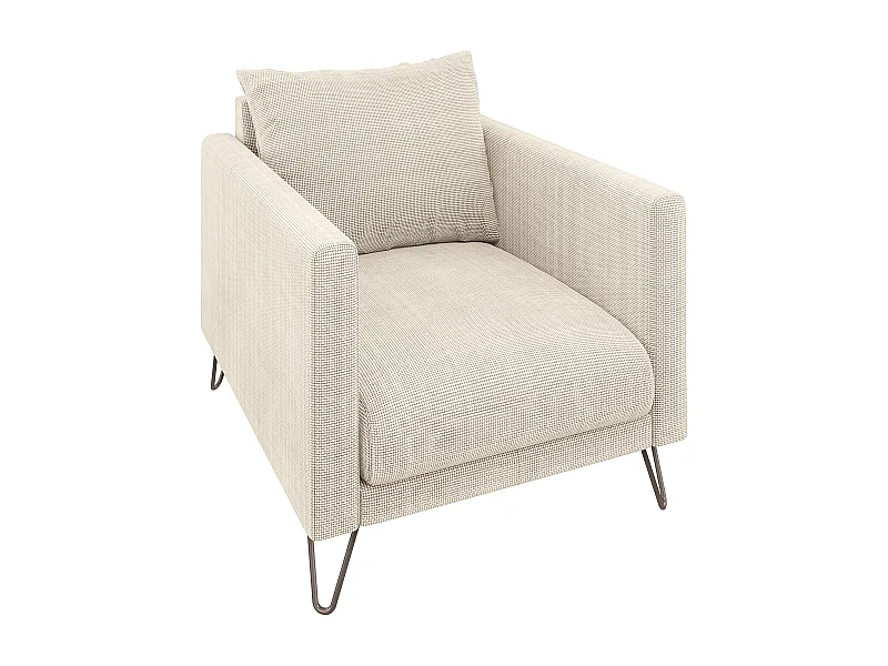 Harmony - Moderner Sessel aus Beige Chenille-Stoff mit Hohen Schwarzen Metallfüßen