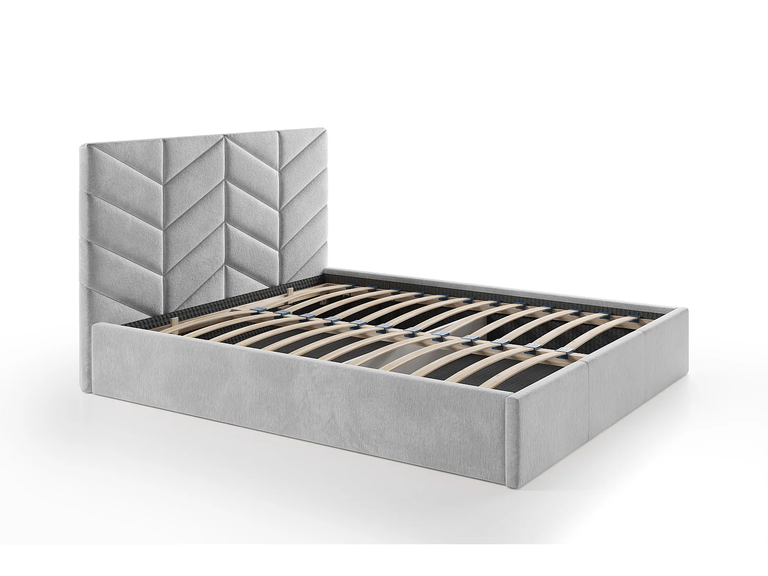 Bett mit Bettkasten - 160 x 200 cm - Strukturstoff - Grau - JUSTANI