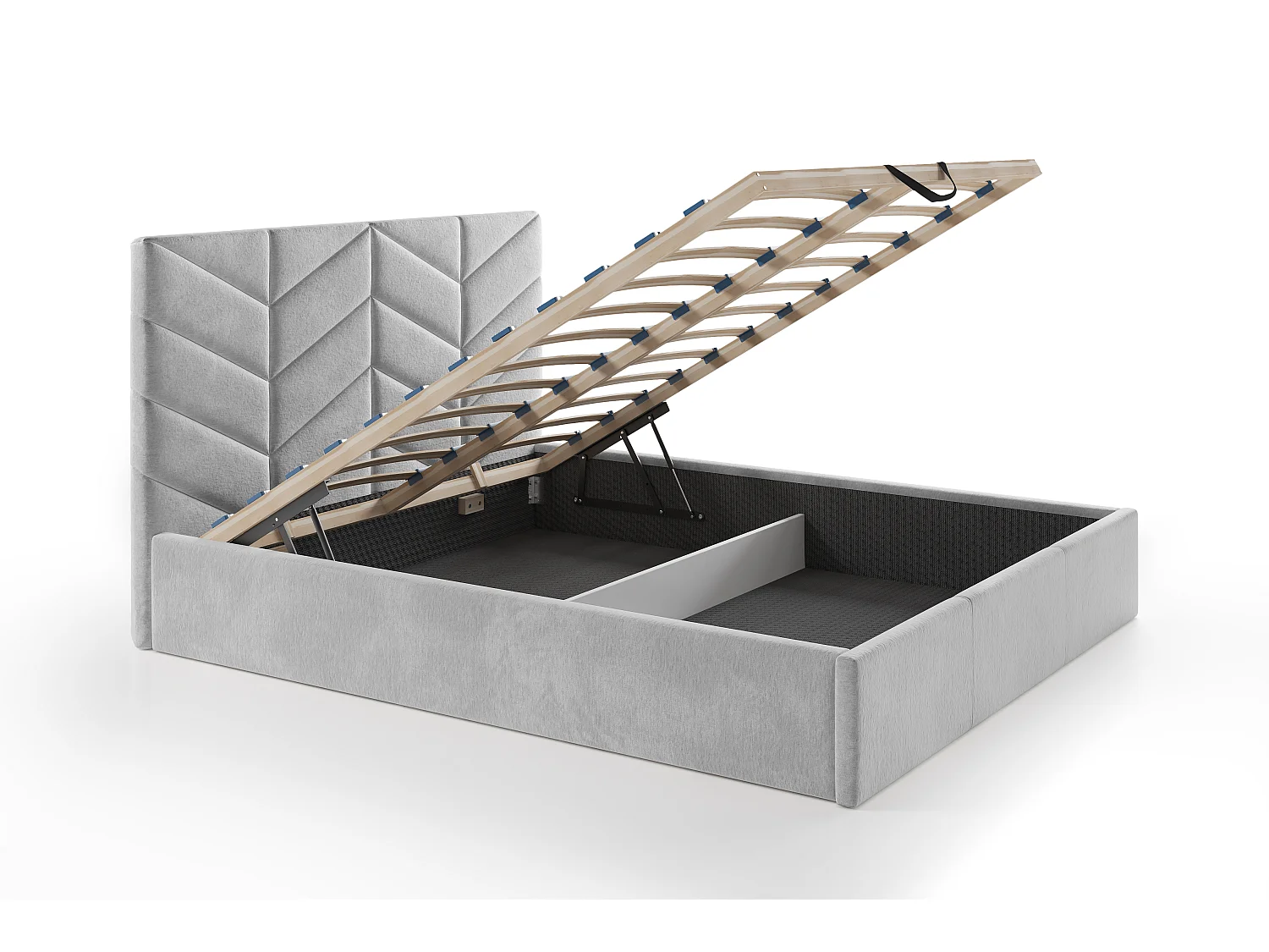 Lit coffre 180 x 200 cm - Tissu texturé - Gris - JUSTANI