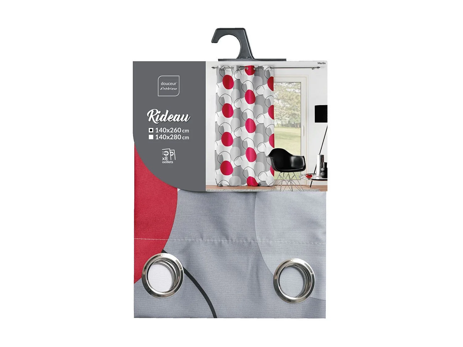 Rideau à Œillets Imprimé "Merlin" 140x260cm Gris