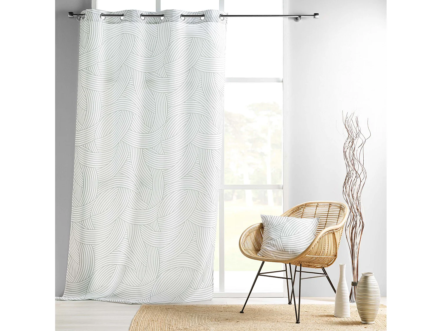 Rideau à Œillets Imprimé "Linea" 140x260cm Blanc