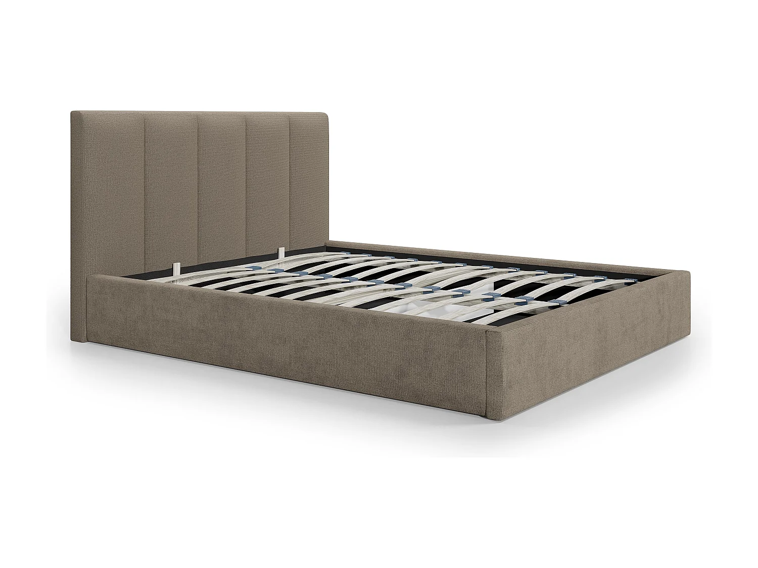 Lit coffre 140 x 190 cm avec tête de lit coutures verticales - Tissu - Taupe - KILACLO