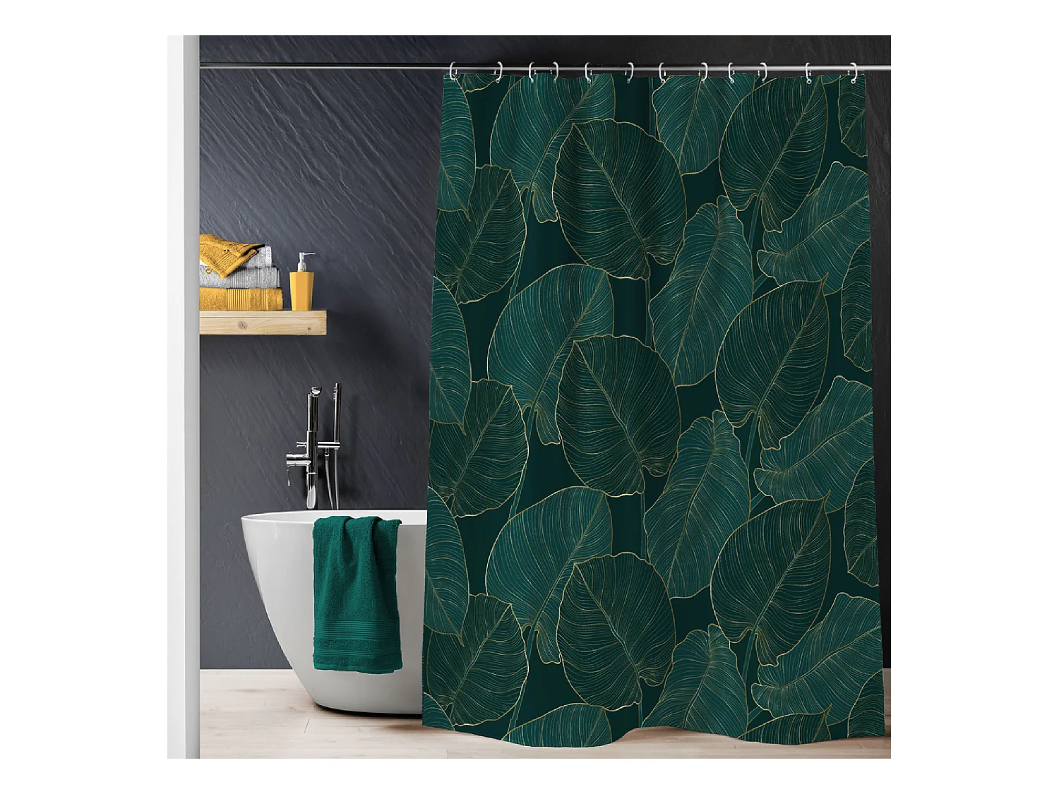 Cortina de Ducha con Ganchos Jade
