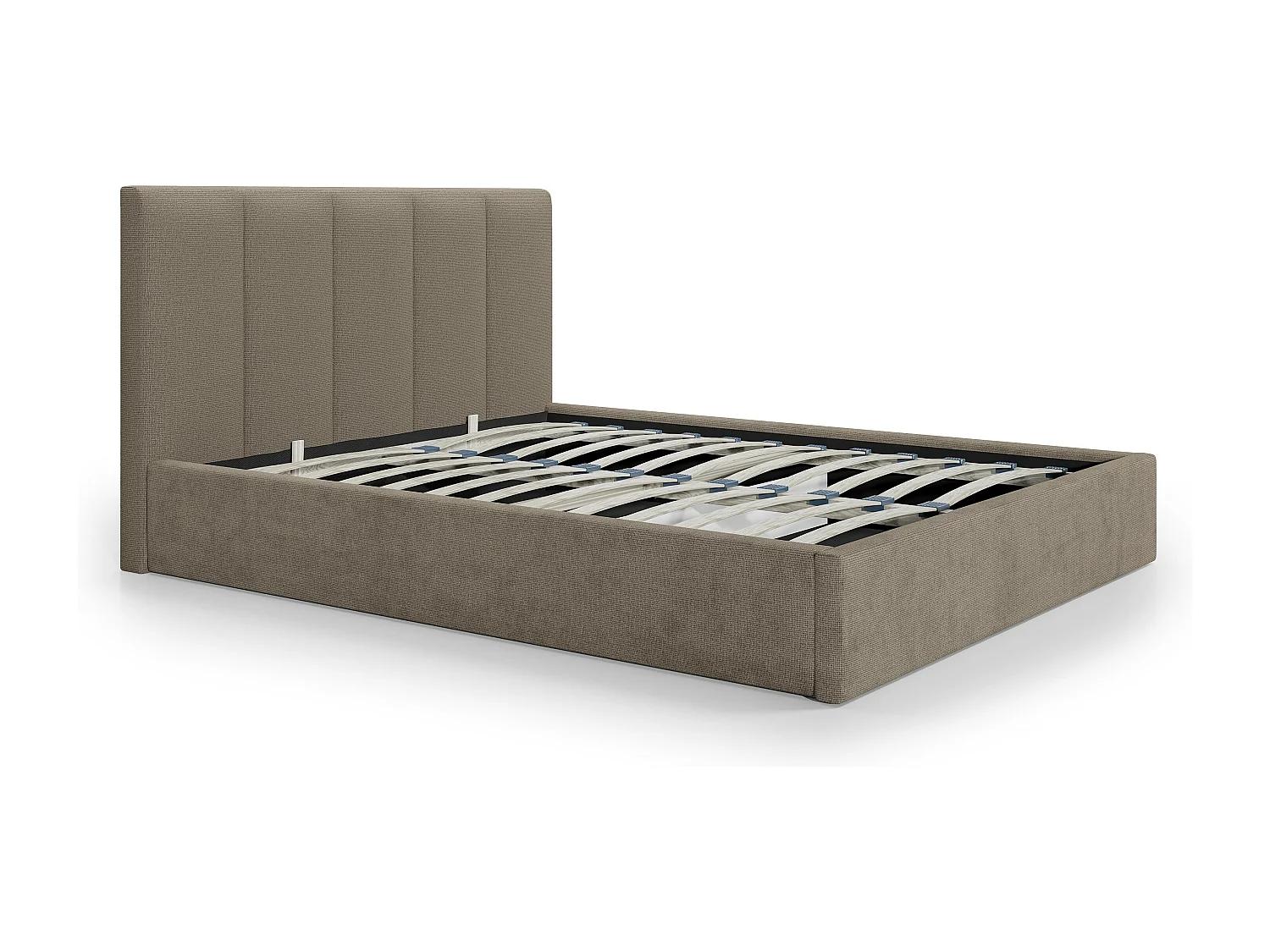 Lit coffre 160 x 200 cm avec tête de lit coutures verticales - Tissu - Taupe - KILACLO