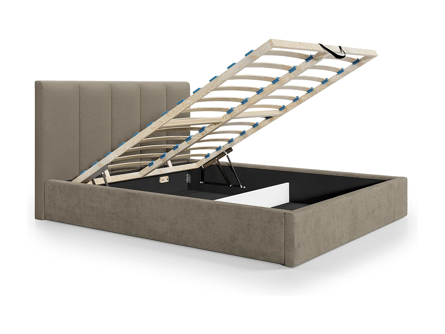 Lit coffre 160 x 200 cm avec tête de lit coutures verticales - Tissu - Taupe - KILACLO