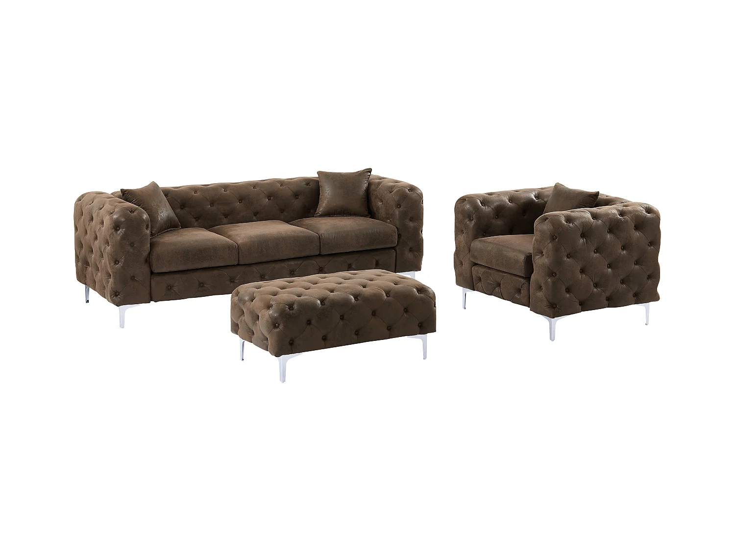 Chesterfield-Sofa 3-Sitzer, Chesterfield-Sessel & Chesterfield-Hocker - Mikrofaser - Vintage-Leder-Optik - EDWINA