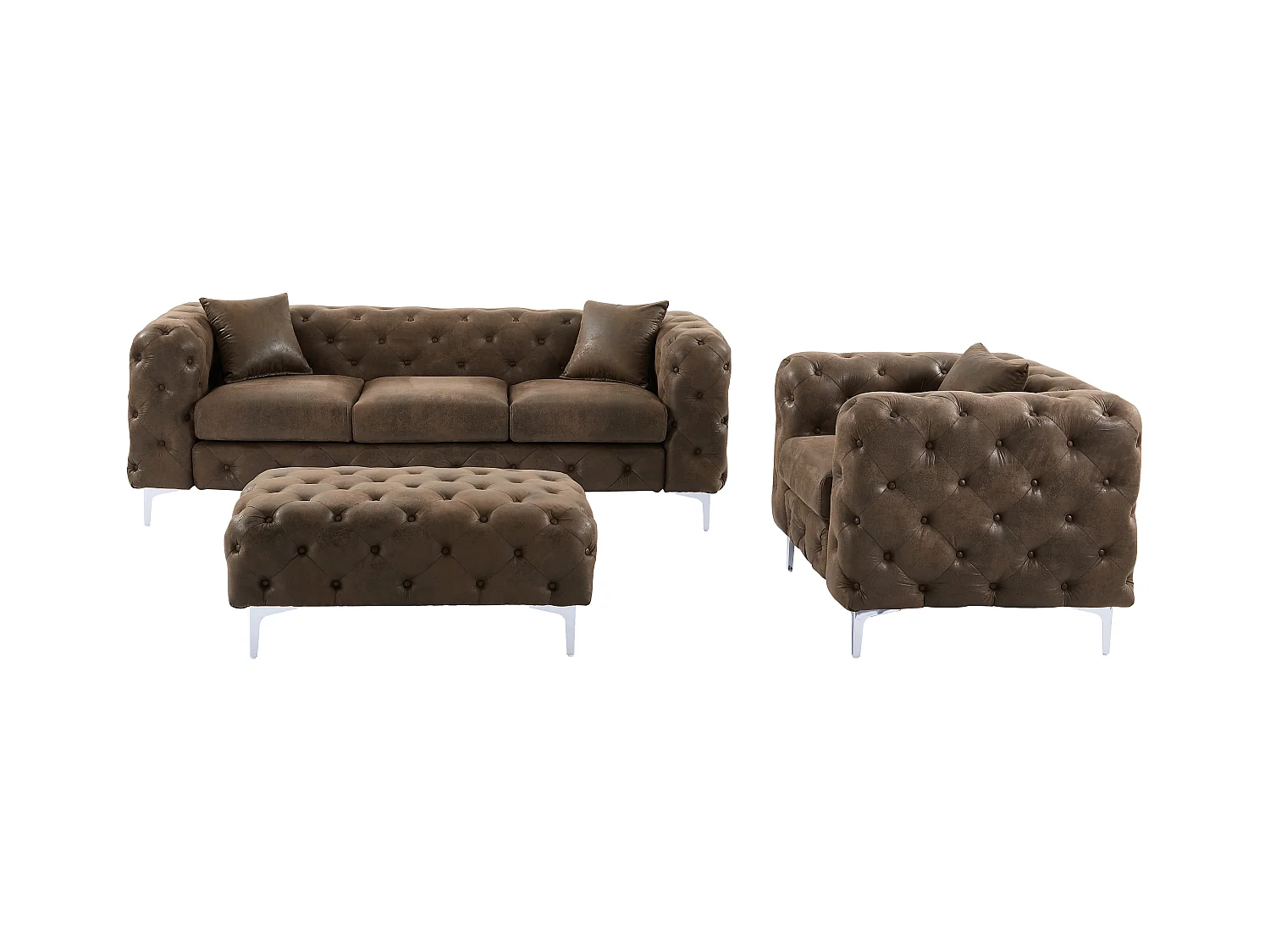 Chesterfield-Sofa 3-Sitzer, Chesterfield-Sessel & Chesterfield-Hocker - Mikrofaser - Vintage-Leder-Optik - EDWINA