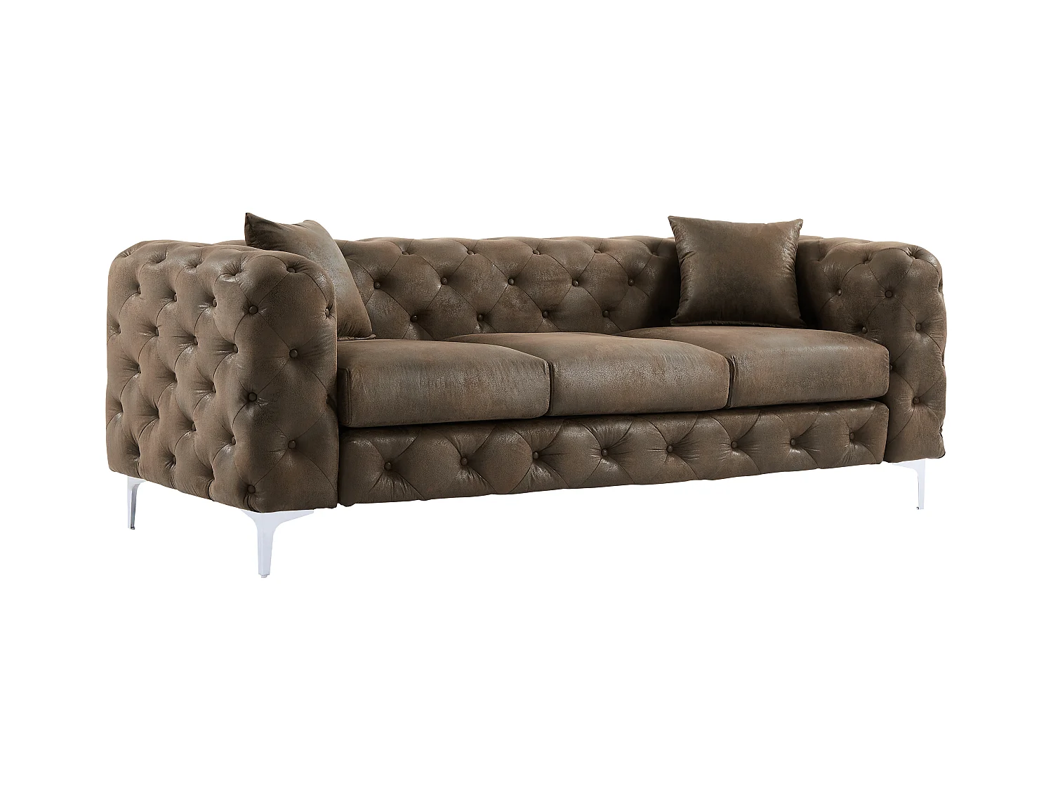 Chesterfield-Sofa 3-Sitzer, Chesterfield-Sessel & Chesterfield-Hocker - Mikrofaser - Vintage-Leder-Optik - EDWINA