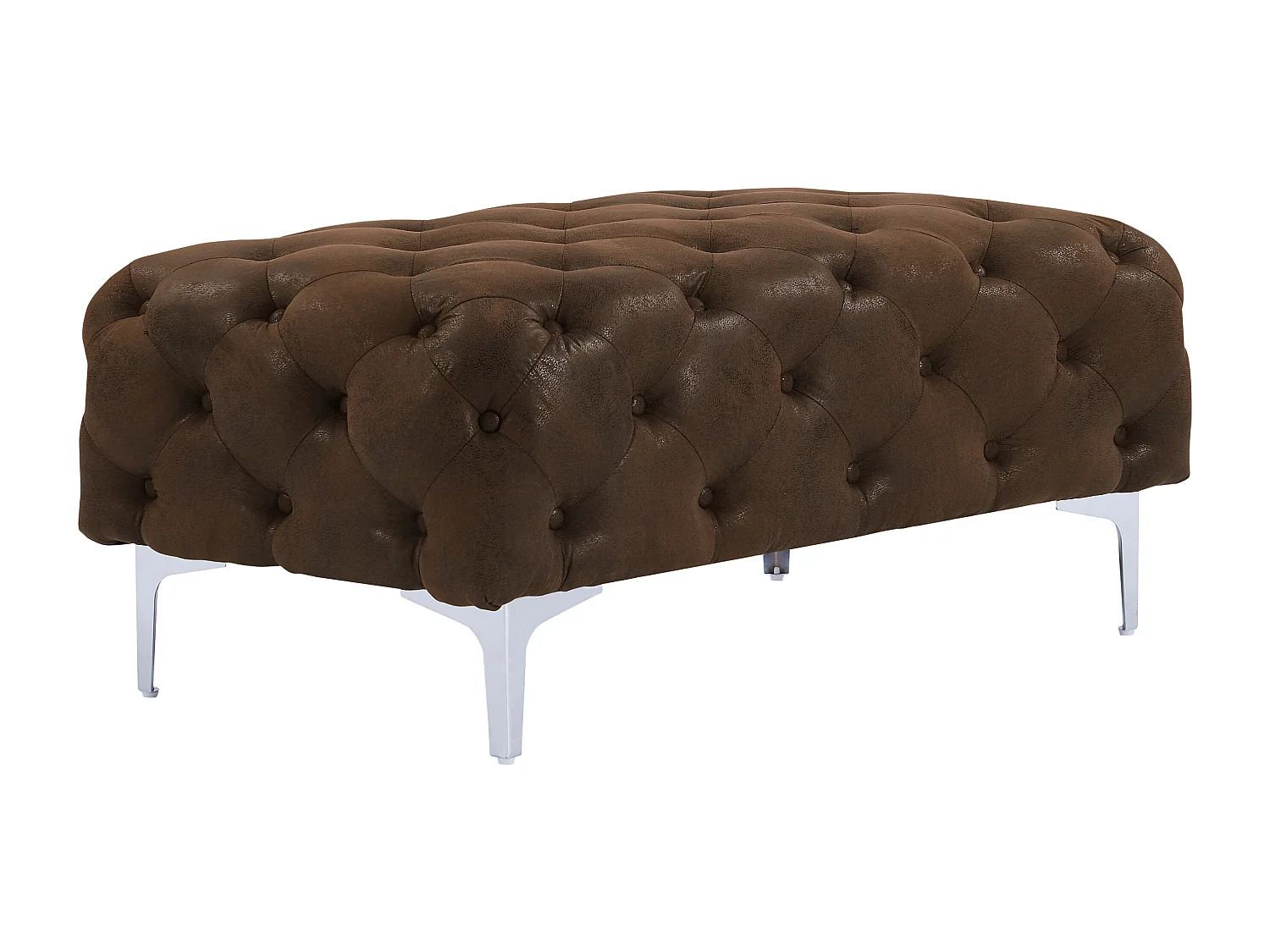 Canapé 3 places, fauteuil et pouf chesterfield en microfibre aspect cuir vieilli EDWINA