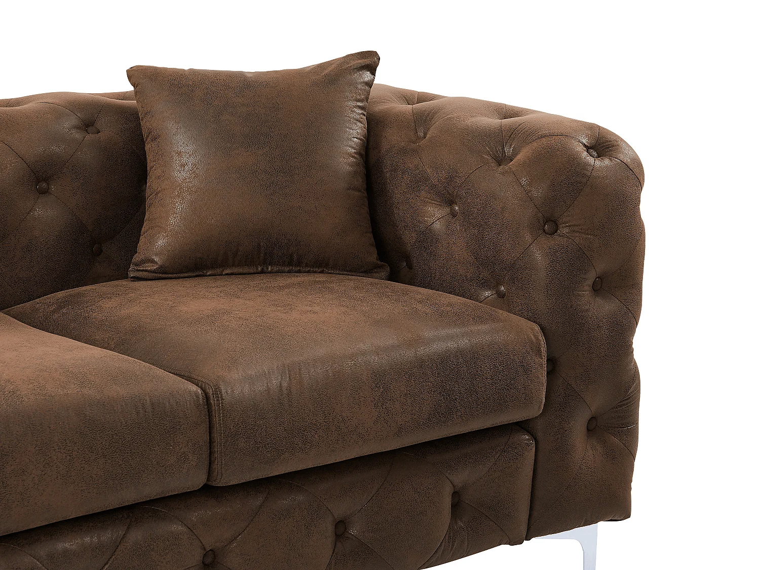 Canapé 3 places, fauteuil et pouf chesterfield en microfibre aspect cuir vieilli EDWINA