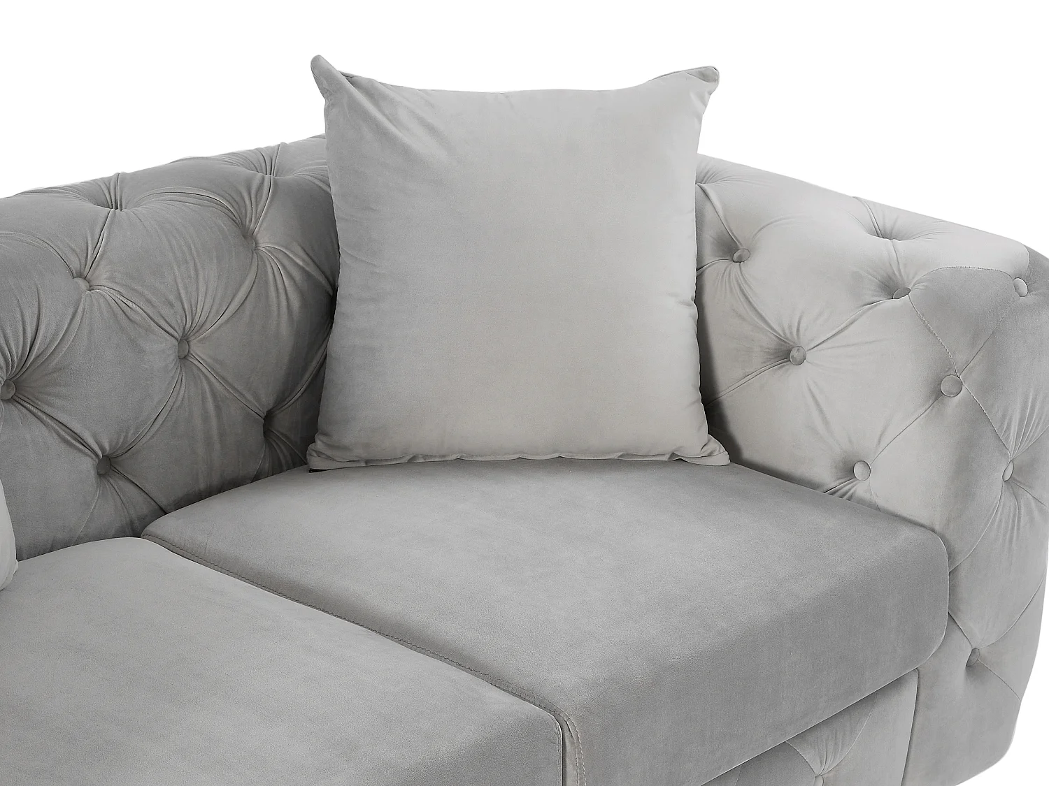 Sofá de 3 plazas, sillón y puf chéster de terciopelo gris claro EDWINA