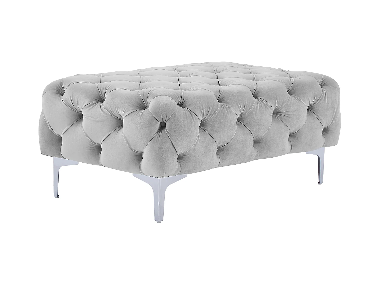 Canapé 3 places, fauteuil et pouf chesterfield en velours gris clair EDWINA