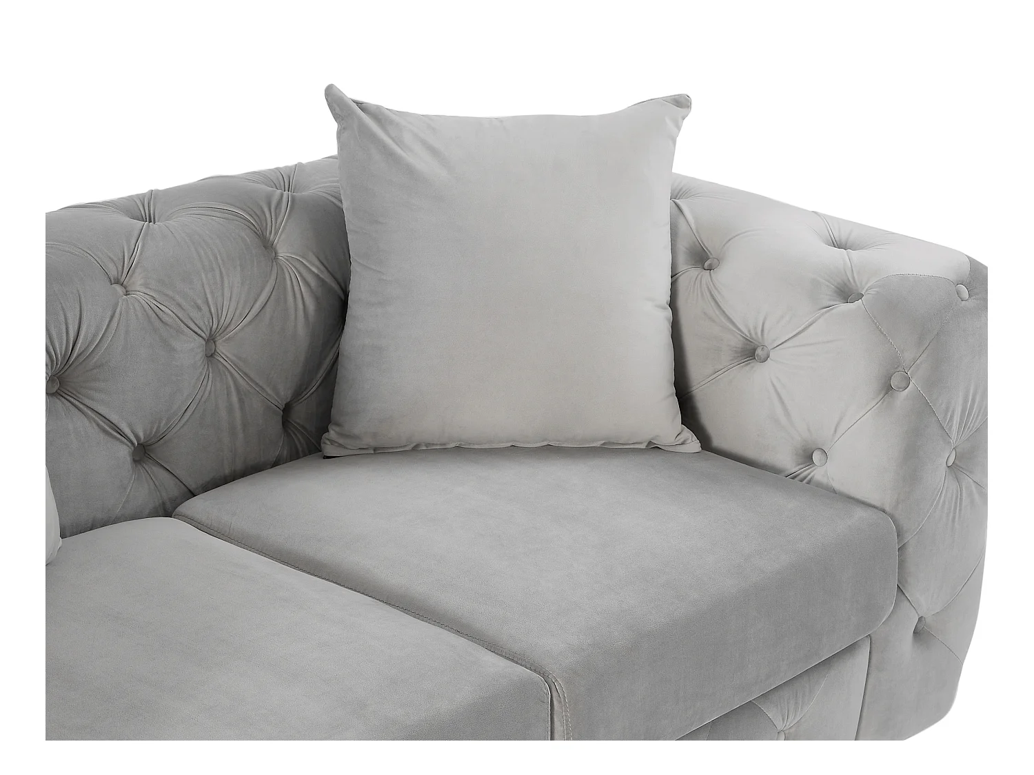 Canapé 3 places, fauteuil et pouf chesterfield en velours gris clair EDWINA