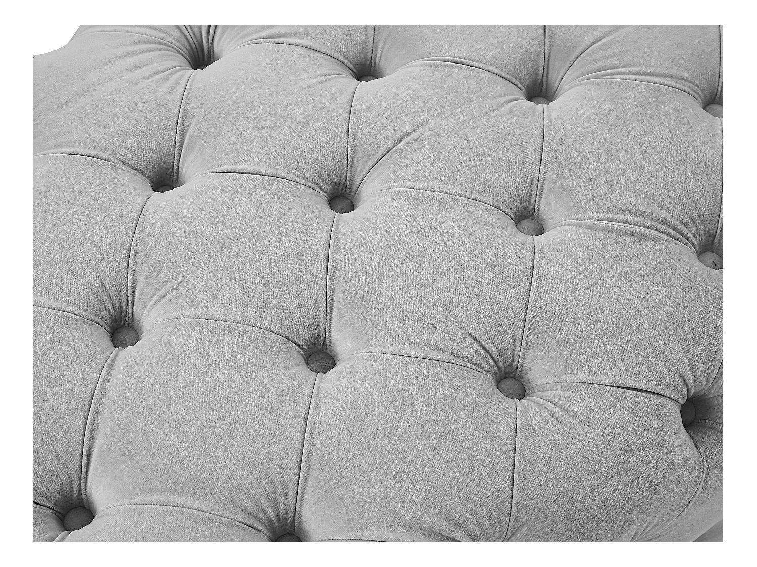 Canapé 3 places, fauteuil et pouf chesterfield en velours gris clair EDWINA