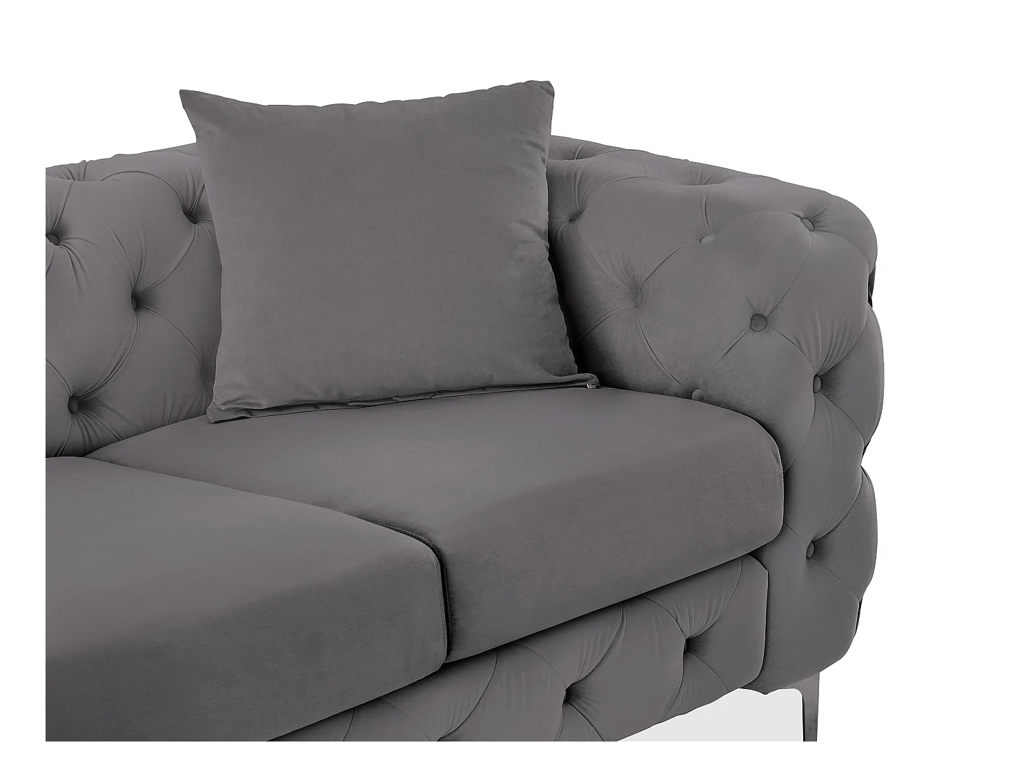 Canapé 3 places, fauteuil et pouf chesterfield en velours anthracite EDWINA