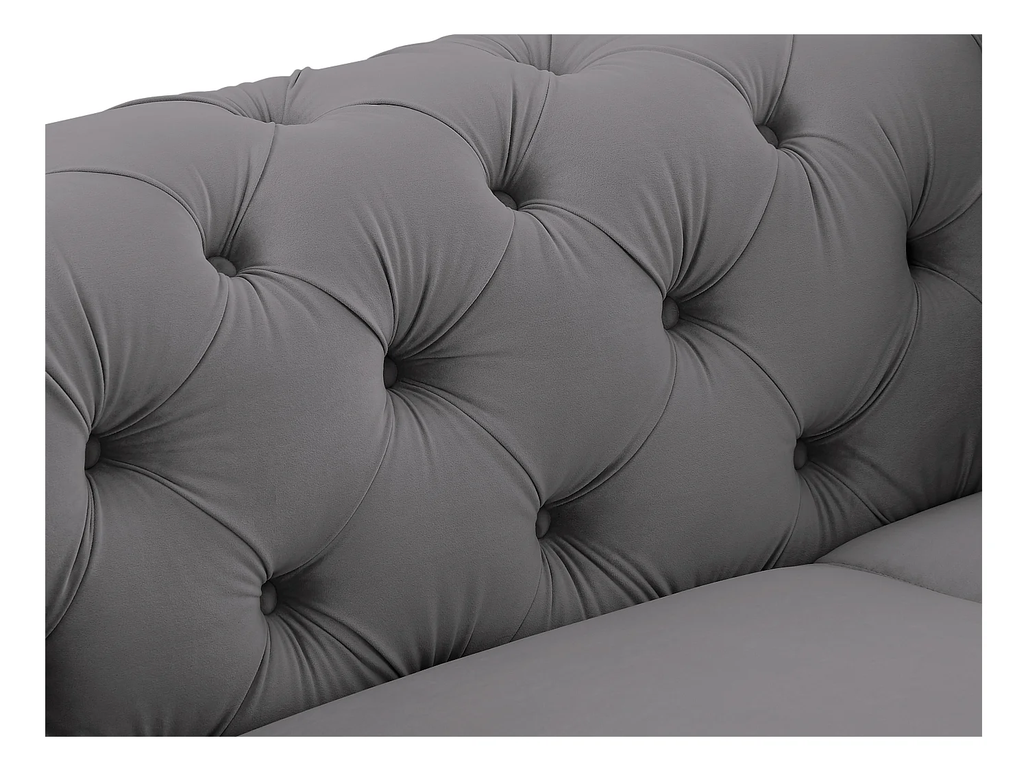Canapé 3 places, fauteuil et pouf chesterfield en velours anthracite EDWINA