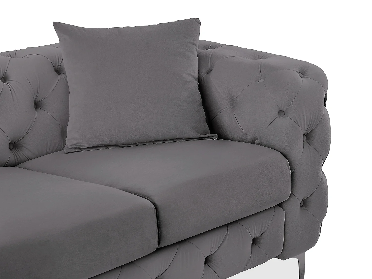 Canapé 3 places, fauteuil et pouf chesterfield en velours anthracite EDWINA