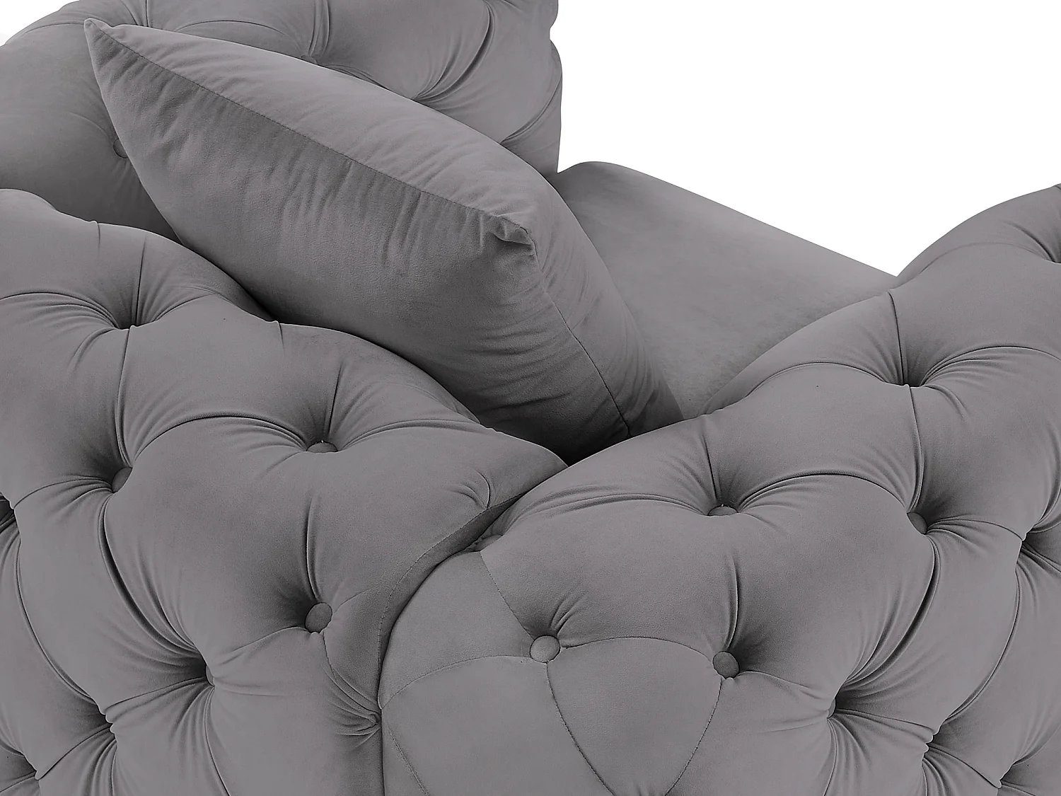 Canapé 3 places, fauteuil et pouf chesterfield en velours anthracite EDWINA