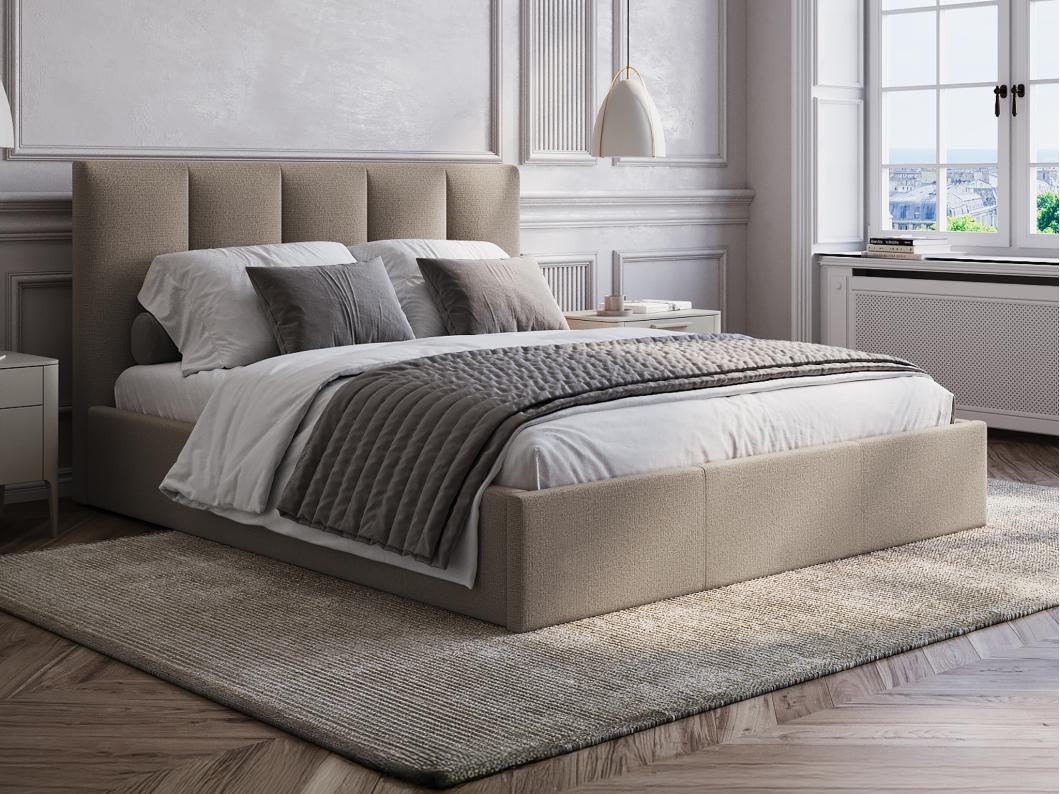 Letto con contenitore 180 x 200 cm con testata letto impunture verticali Tessuto Tortora - KILACLO