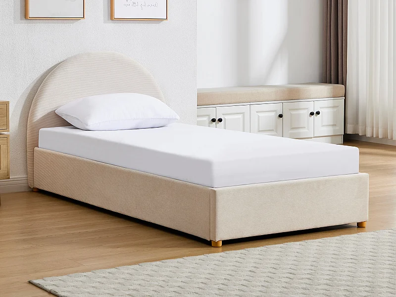 Bed met opbergruimte 90 x 190 cm - Corduroy fluweel - Beige - LIRIMO