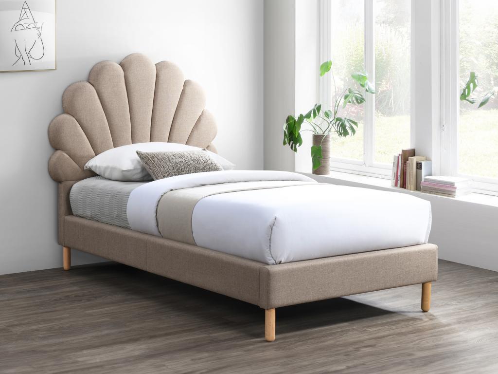 Lit coquillage 90 x 190 cm - Velours - Beige - MOANA